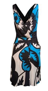 DVF Diane Von Furstenberg 100% Silk Abstract Floral Wrap Midi Dress Women's 6